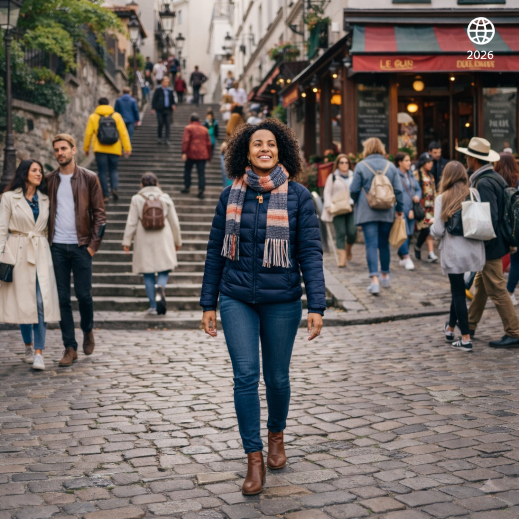 Solo female traveler exploring Montmartre in Paris safely
