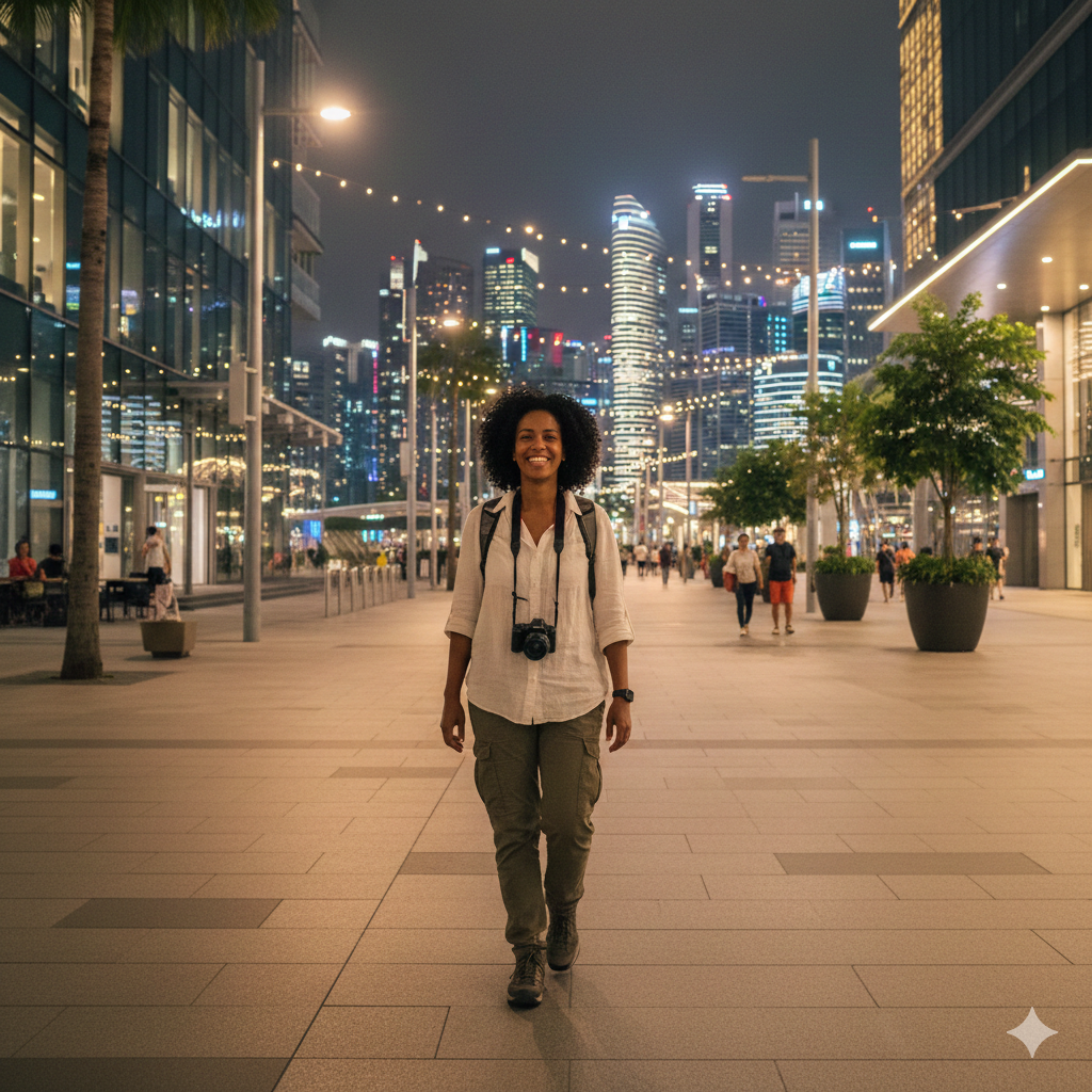 A clean, secure, well-lit street at night