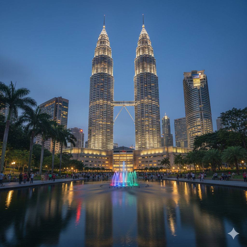 Petronas Twin Towers viewed from KLCC Park in Kuala Lumpur