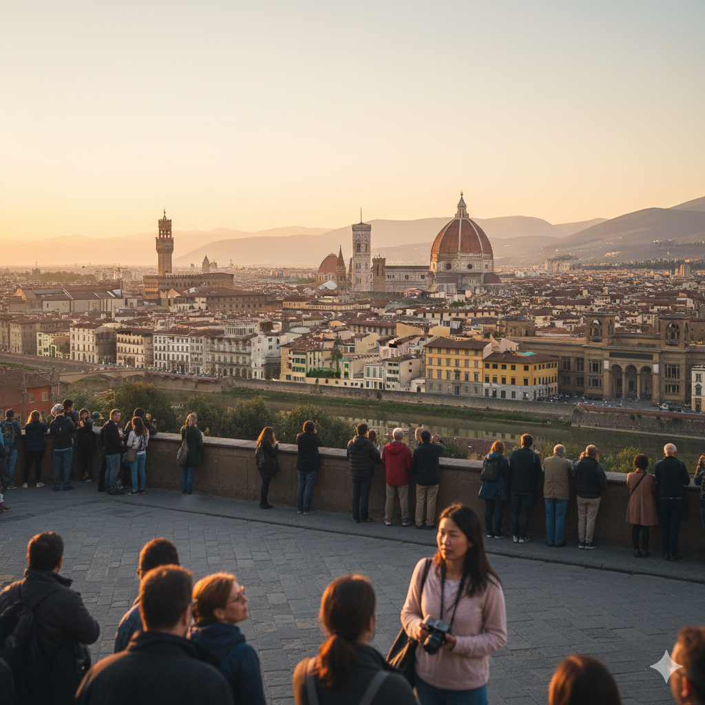 Florence skyline viewed from Piazzale Michelangelo, a favorite spot for solo female travelers in Italy