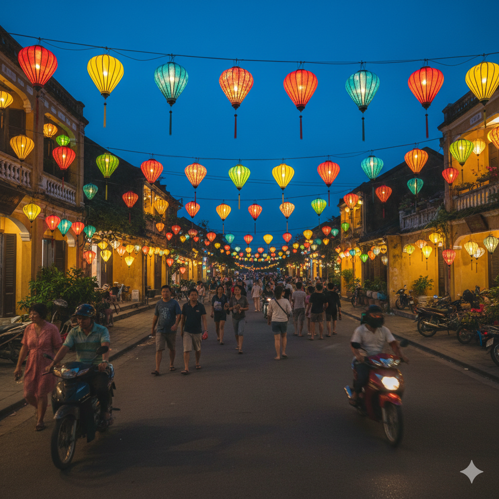 Lantern-lit streets of Hoi An Ancient Town at night