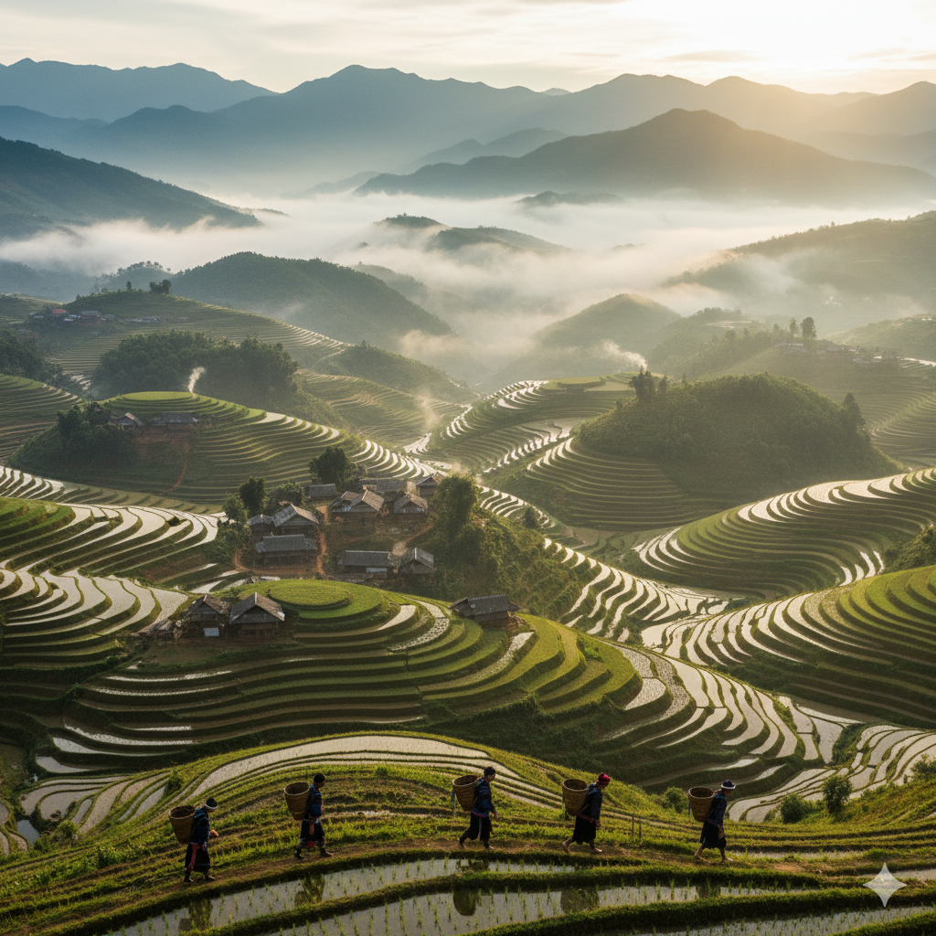 Rice terraces and mountain villages in Sapa, northern Vietnam