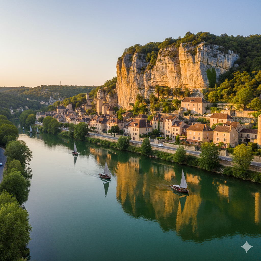 The medieval riverside village of La Roque-Gageac in the Dordogne region of France.