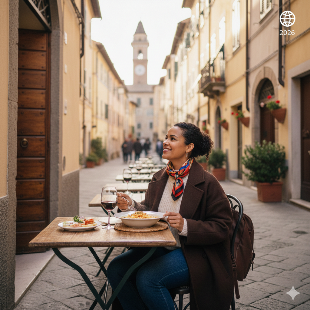 Solo female traveler with easy, walkable cities, and safe dining alone in Florence