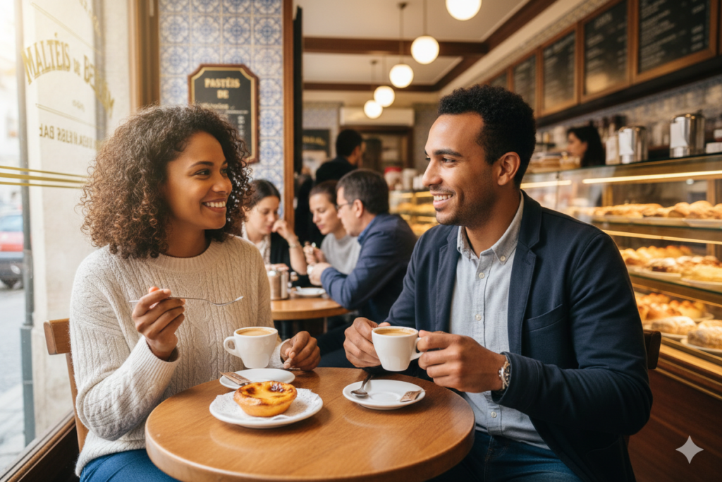 "Traditional Portuguese pastel de nata custard tart at Pasteis de Belem Lisbon"