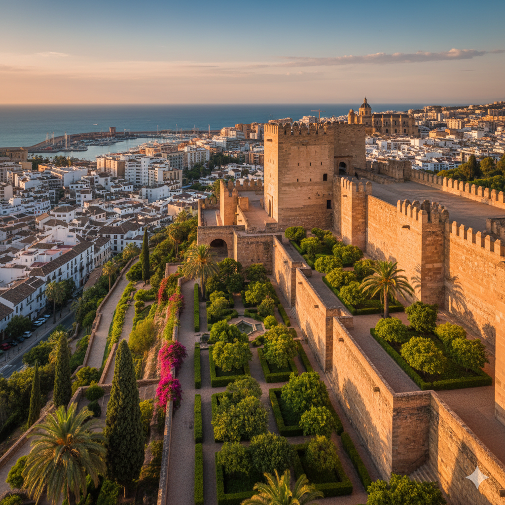 Moorish Alcazaba fortress with gardens and city views in Málaga