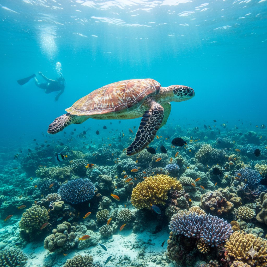 Snorkeling with sea turtles at Kisite Mpunguti Marine Park Kenya