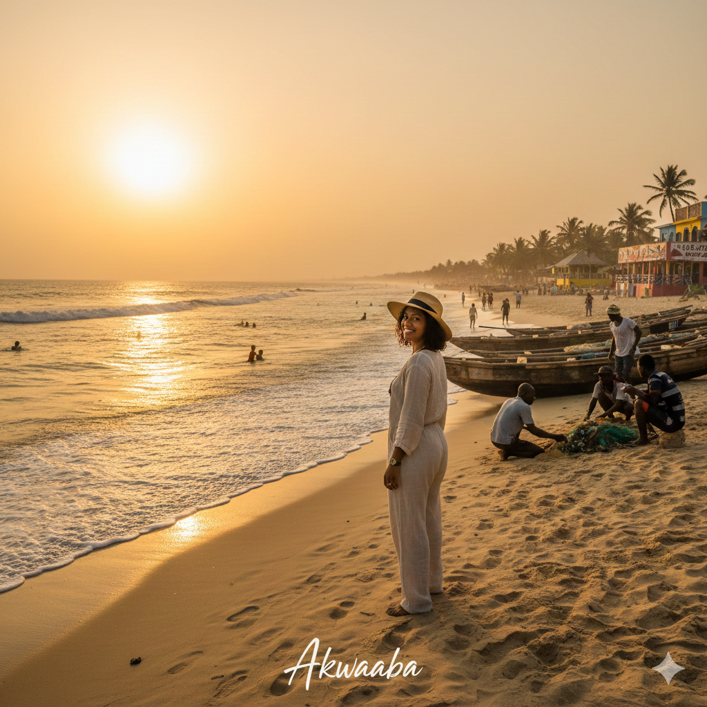 Kokrobite Beach Accra Ghana solo female traveler sunset Atlantic Ocean