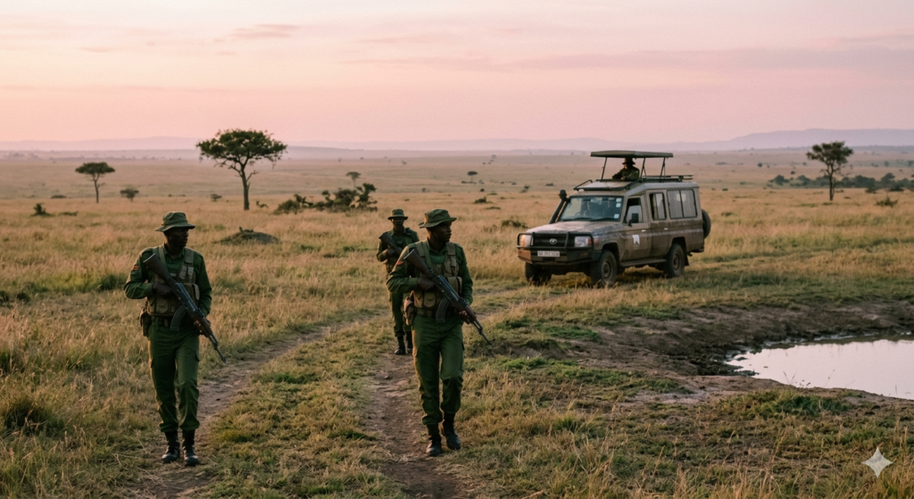 Wildlife ranger Patrol in Murchison Community Conservancy, funded by tourism revenue and conservation finance